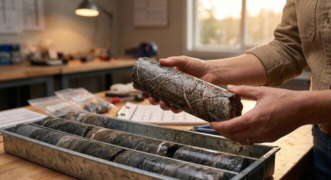 Close View of Deep Rock Drill Cores Examined for Geothermal Potential