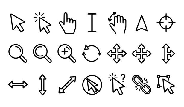 Outline Computer Cursor and Mouse Interaction Icons Vector Collection