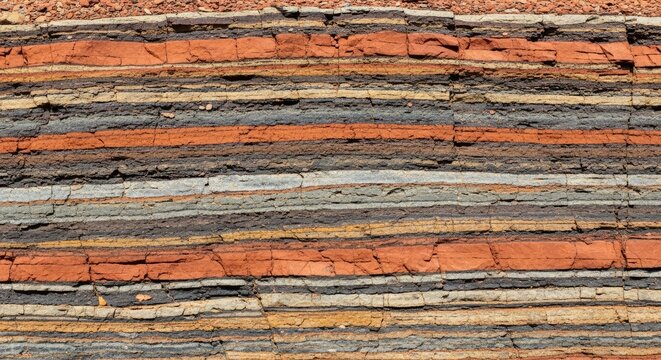 A photograph showcases a highly layered rock formation, exhibiting a remarkable sequence of horizontal bands.