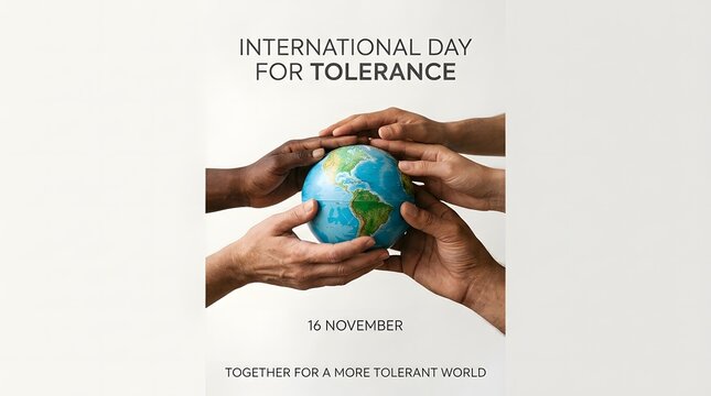 Diverse hands holding a globe, international day for tolerance concept, isolated on white background