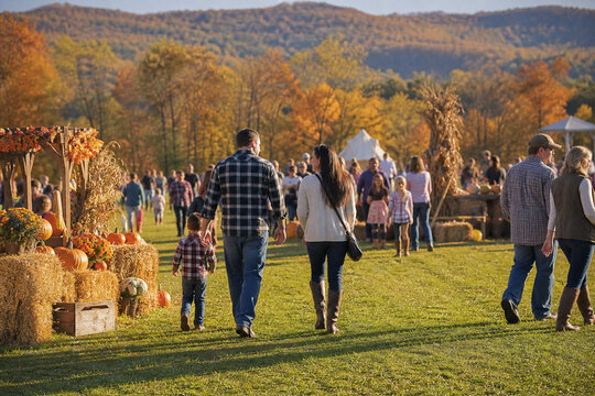 Autumn harvest festival with pumpkins and hay bales