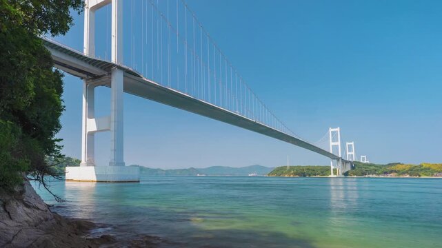 Kurushima Kaikyo Bridge Time Lapse with Boats on the Seto Inland Sea, Japan