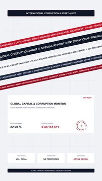Corruption bribery abstract 3d loop, headline news concepts, financial crime, international media