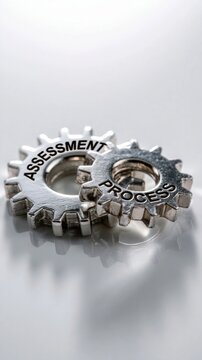 Interlocking metallic gears with assessment and process inscribed on them