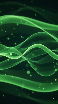 Green Wave Lines Abstract Background. Smooth Flowing Curves and Light