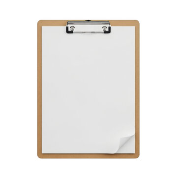 Clipboard with blank white paper sheet isolated on white background
