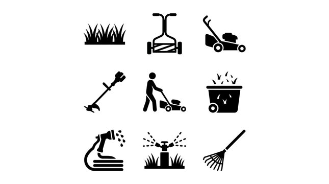Black icons of lawn care tools.