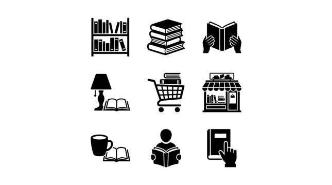 Black icons of various everyday objects.