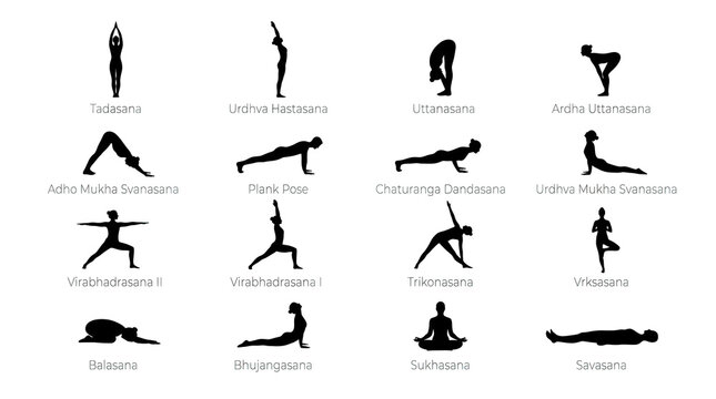 Yoga Poses and Asanas Silhouette Reference Chart