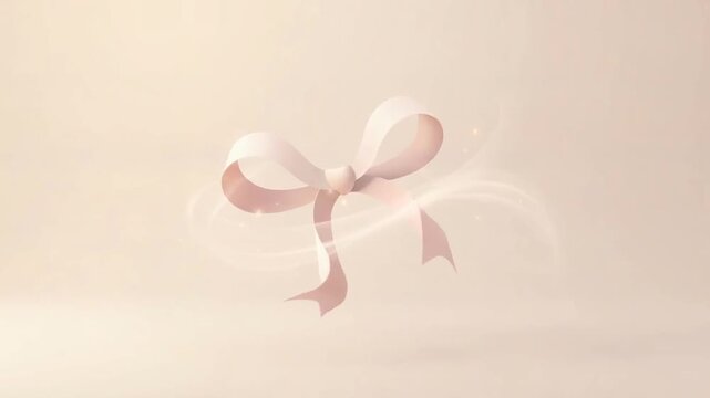 Elegant ribbon tied in a bow with soft swirls and delicate lighting in a neutral background