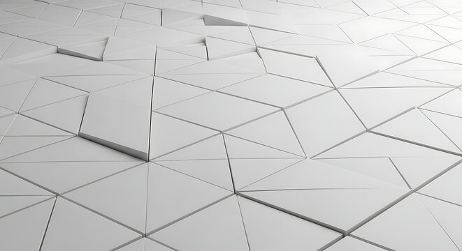 Abstract geometric white modular tiles arranged in a modern threedimensional pattern design