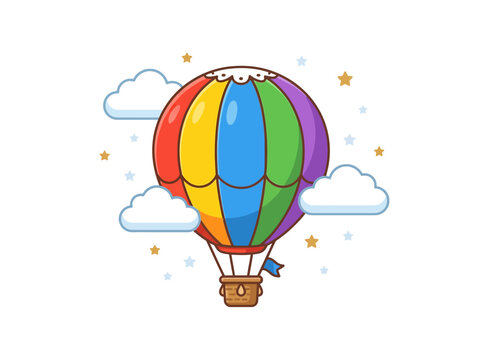 Colorful hot air balloon floating in the sky.