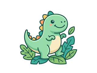 Obraz premium Cute cartoon dinosaur with colorful spikes and leaves.