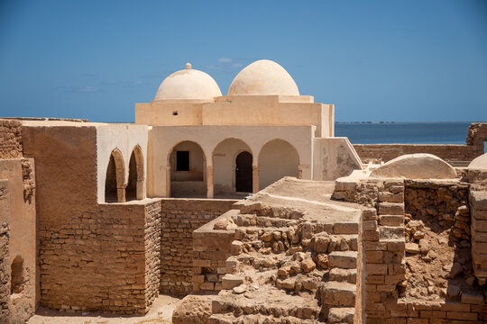 Sidi Saad and Ghazi Mustapha mausoleums on Borj El Kebir fort in Houmt Souk, Isle of Djerba, Tunisia
