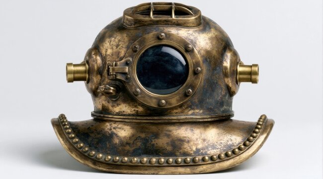 Vintage bronze and brass diving helmet with dark visor