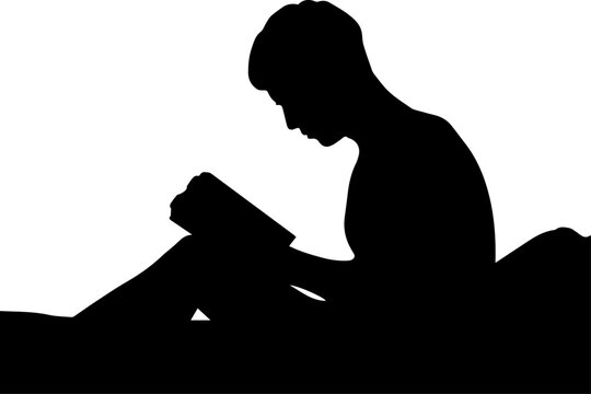 Vector Silhouette of a Man Sitting and Reading a Book in Profile View