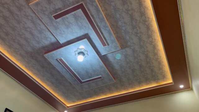 Perspective View of Modern PVC Ceiling with Elegant Wood Pattern