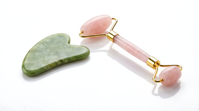 Rose Quartz Facial Roller and Green Jade Gua Sha Tool