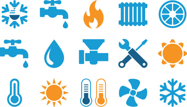 Symboles Plombier Chauffage Climatisation vector illustration featuring plumbing heating ventilation air conditioning repair maintenance and home service icons