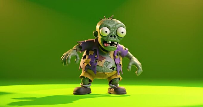 3d animated cartoon zombie character walking on blue background. 4K Video 60 fps