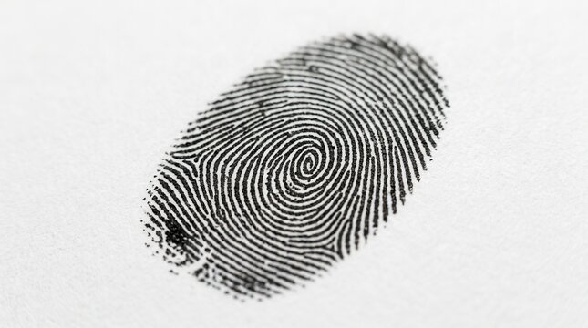 Unique Fingerprint Detail Macro Shot On White Paper Background