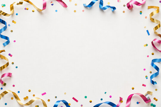 Loose Colorful Curled Party Ribbons on White Background