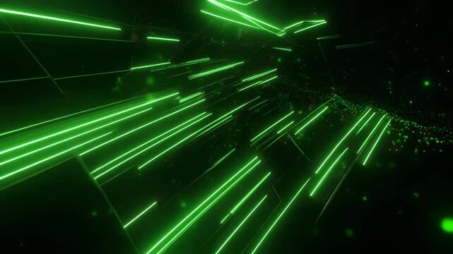 modern minimalist motion graphics &mdash; glowing green neon lines forming abstract digital int