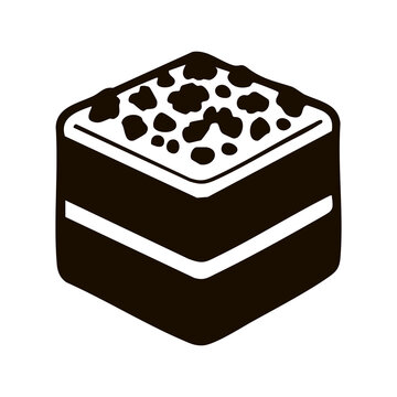Square Cake Slice with Crumble Topping Line Art Vector Illustration