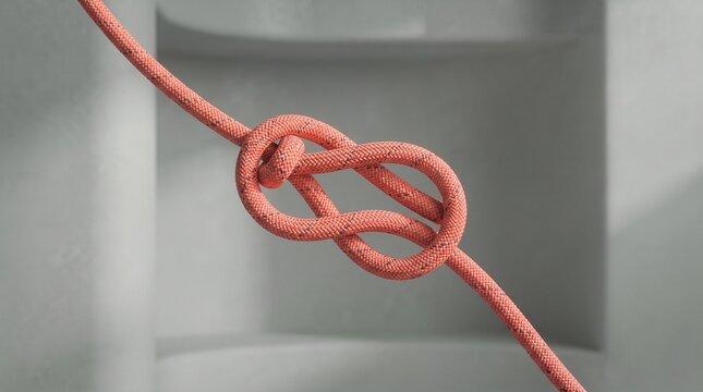 Climbing knot figure eight rope tied in a loop on a neutral background  