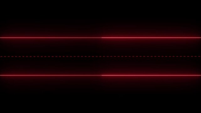 Red glowing horizontal lines on a black background with a dashed line between them. Simple neon line animation with evenly spaced horizontal elements.