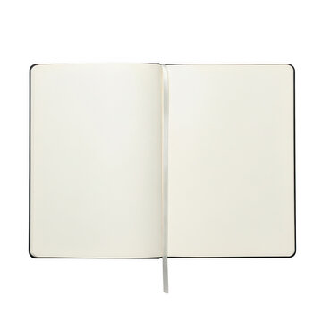 Open blank notebook with ribbon marker isolated on white background