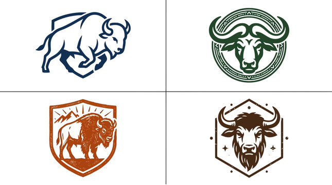 Bison and buffalo animal logo designs - vector emblem set