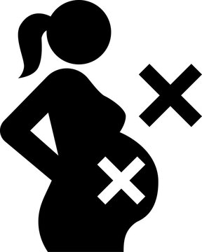 Not allowed for pregnant women warning silhouette icon featuring cross mark prohibition symbol for maternal safety, healthcare, and restriction