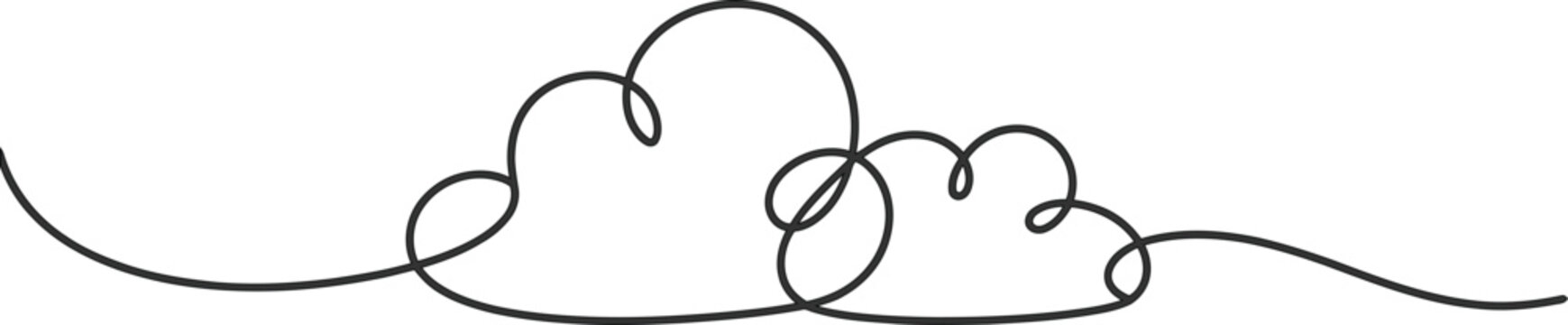Continuous single line drawing of two simple fluffy clouds on a minimal artistic style