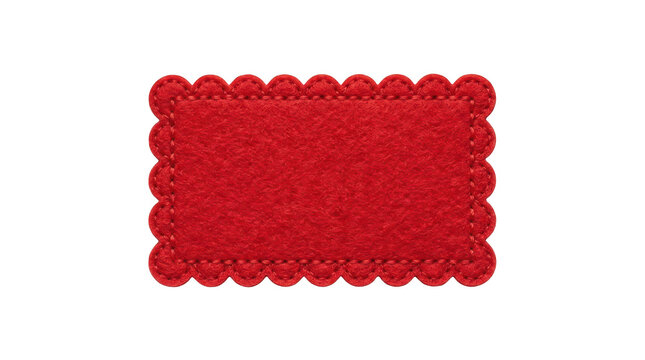 Red felt rectangle with scalloped edges isolated on transparent background