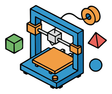 Isometric 3D printer floating in zero gravity vector.... Generative AI