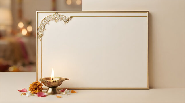 A serene and elegant depiction of a framed blank canvas subtly illuminated by a nearby candle evoking a sense of peaceful contemplation and artistic