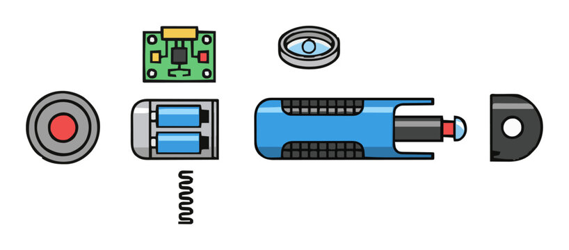 Laser pointer exploded view top down flat vector ill.... Generative AI