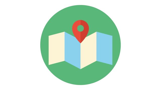 Animated flat travel map icon with red location pin motion graphics for navigation footage