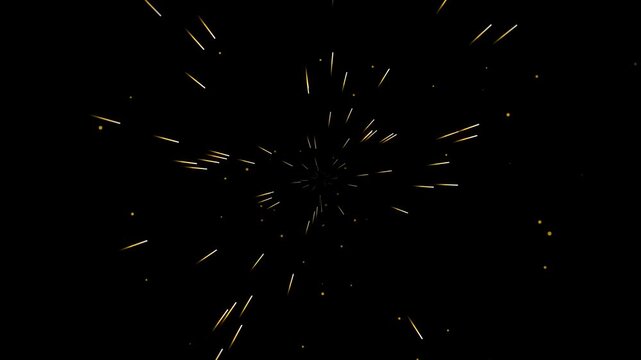 Abstract light streaks moving fast in space, warp speed effect on black background.