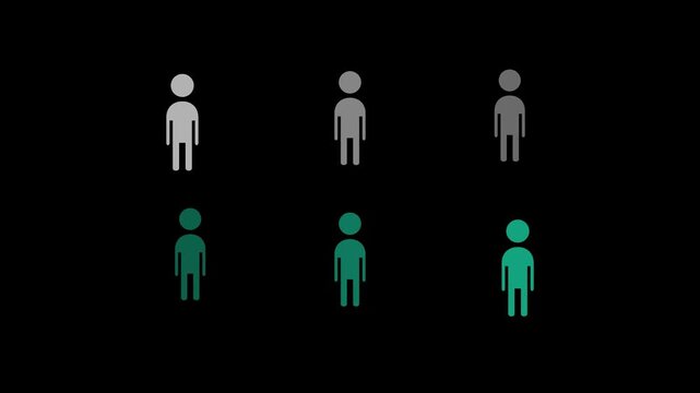 Animated Green and White Human Figure Icons Demographic Infographic on Black Background