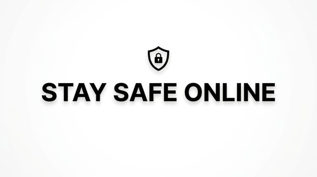 Cyber security and data protection concept. Shield icon with padlock symbol. Stay safe online text banner on white background