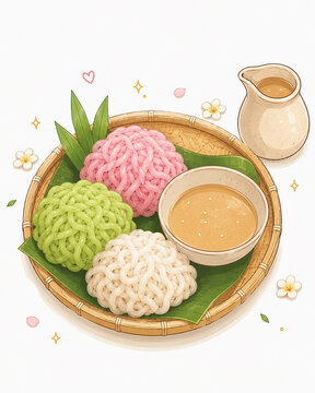 Traditional Indonesian Putu Mayang with Coconut Palm Sugar Dip
