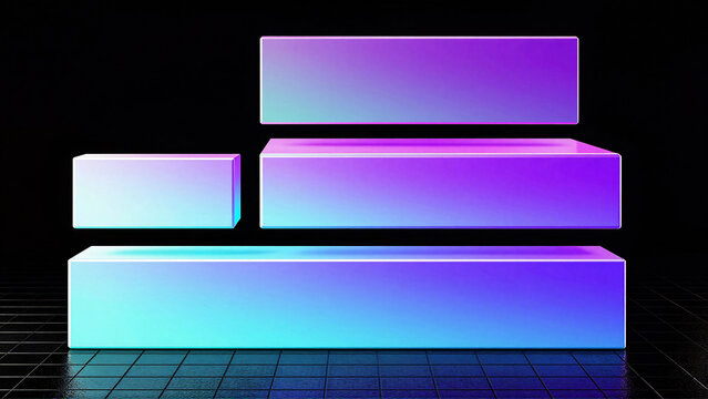 Abstract Glowing Neon Rectangular Platforms on Digital Grid Floor