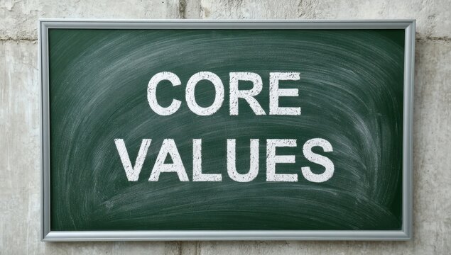 Green chalkboard with the words core values written in white chalk