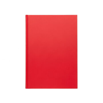 Red notebook with blank cover isolated on white background for design mockup.