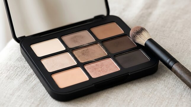 Eyeshadow palette with various colorful powders and a makeup brush for beauty and cosmetic use. eyeshadow application guide 