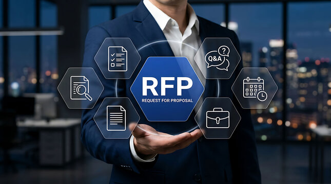 Businessman holding RFP Request for Proposal digital interface business concept