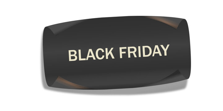 Black Friday Black Curled Sticker with White Text Isolated on White Background.