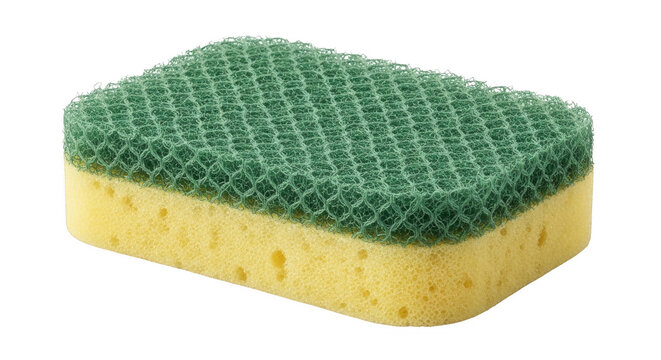 Yellow and green kitchen sponge for dishwashing isolated on white background